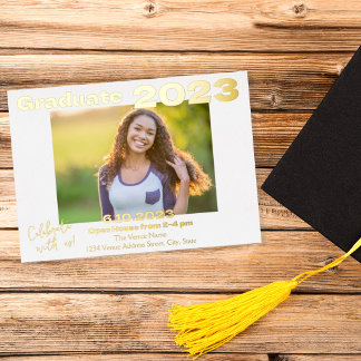 En Aluminium White and Gold Photo Graduation Invitation Card