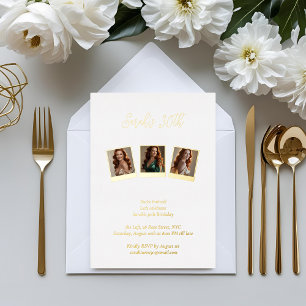En Aluminium White & Gold Foil Photo 30th Birthday Invitation