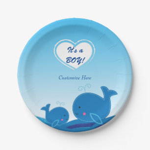 En Carton 2 Assiettes de Fête pour Baby Shower Baleines Bleu