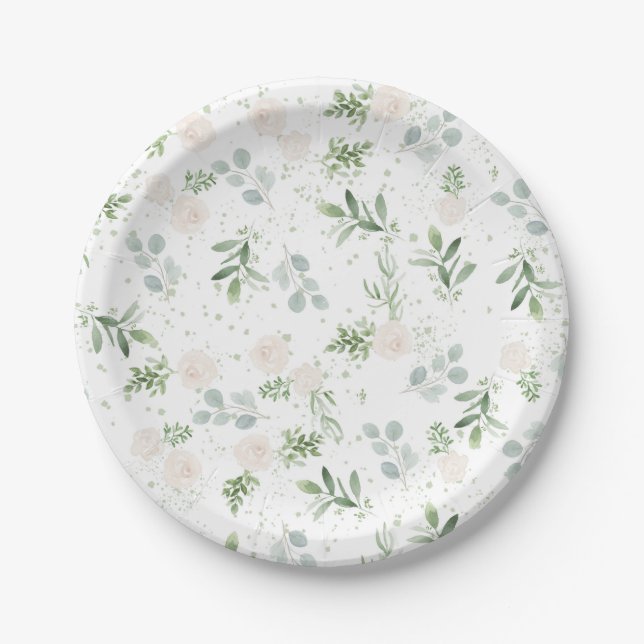 En Carton assiettes à fleurs - verdure et motif blanc (Devant)