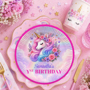 En Carton Assiettes Anniversaire Fille Licorne Magique Fanta