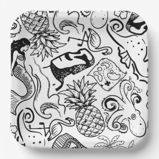 En Carton Assiettes avec les vibrations estivales Tiki