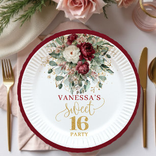 En Carton Assiettes Burgundy Blush Pretty Sweet Sixteen