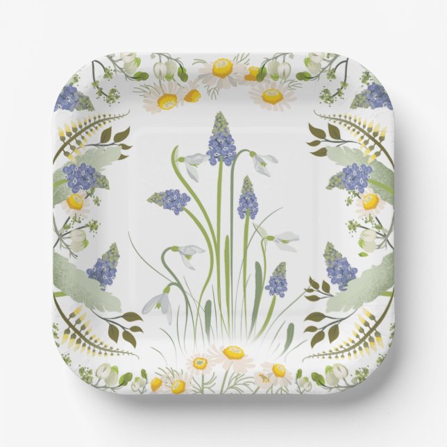En Carton Assiettes Carrées Fleurs d'Été (Recto)