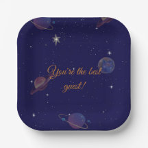 Assiettes carrées pour anniversaire dans l'espace