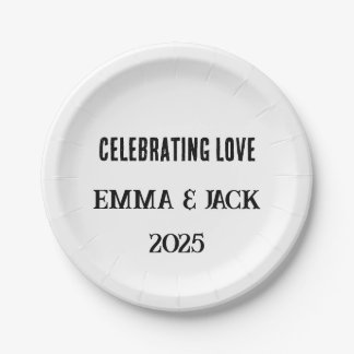 En Carton Assiettes Célébration de l'Amour Noms et Année Per