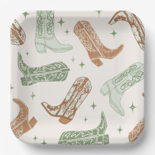 En Carton Assiettes de fête de bottes de cowboy vertes