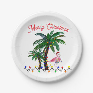 En Carton Assiettes de fête de Noël flamant rose