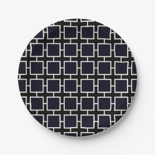 En Carton Assiettes de fête géométriques chic carrées noir e