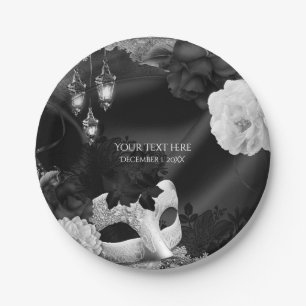 En Carton Assiettes de fête masquées élégantes noir et blanc