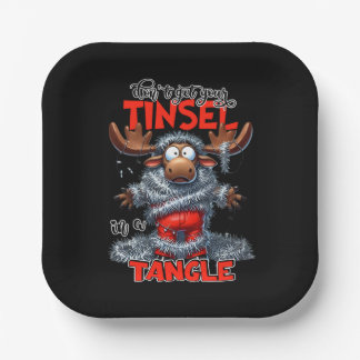 En Carton Assiettes de fête noir citation de Noël moose sarc