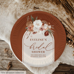 En Carton Assiettes de fête prénuptiale florales pampas cuiv