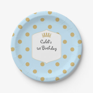 En Carton Assiettes de fête Prince Royal à pois Bleu & Or