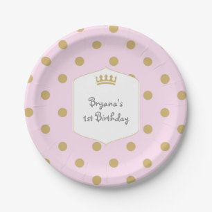 En Carton Assiettes de fête Princesse Couronne Royale à pois