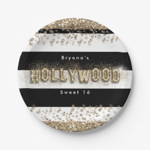 En Carton Assiettes de fête rayées noir et blanc Hollywood o