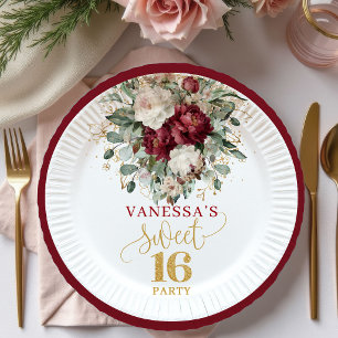 En Carton Assiettes de fête Rose Bourgeois 16 ans Burgundy é