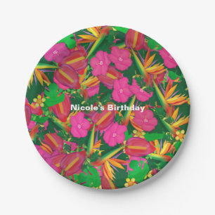 En Carton Assiettes de fête tropicales florales de jardin tr