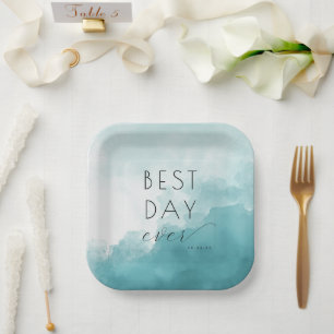 En Carton Assiettes de mariage à l'aquarelle sarcelle calme