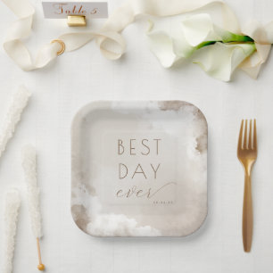 En Carton Assiettes de mariage aquarelle beige joyeuses