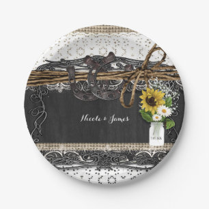 En Carton Assiettes de mariage champêtre Fleurs & Fers à che