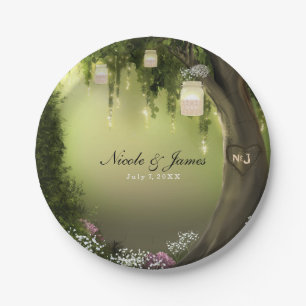 En Carton Assiettes de mariage de jardin de forêt enchantée 