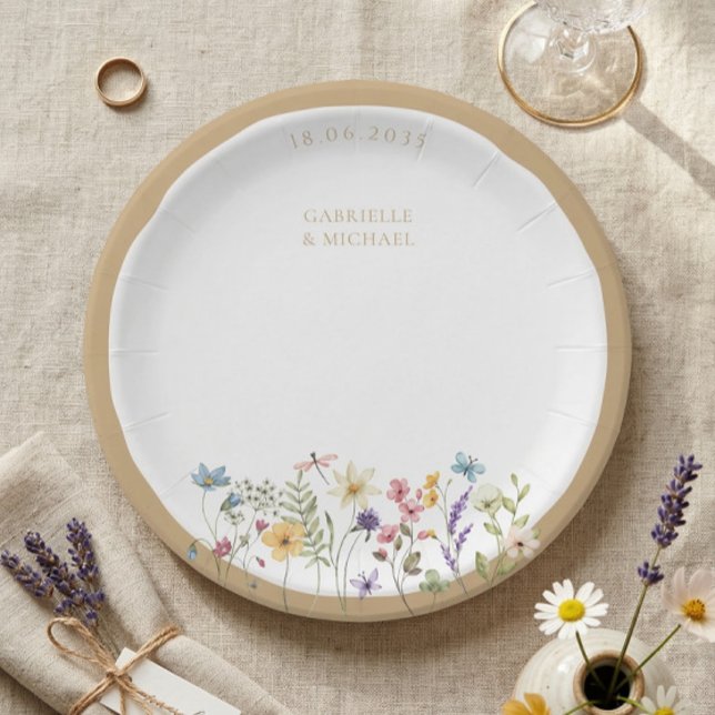 En Carton Assiettes de mariage Fleur sauvage Aquarelle Rusti (Créateur téléchargé)
