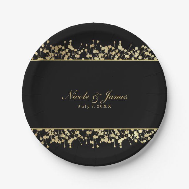 En Carton Assiettes de mariage florales Baby's Breath noir e (Devant)