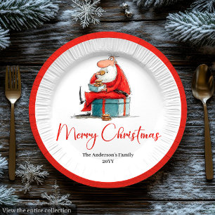 En Carton Assiettes de Noël à l'aquarelle du Père Noël drôle