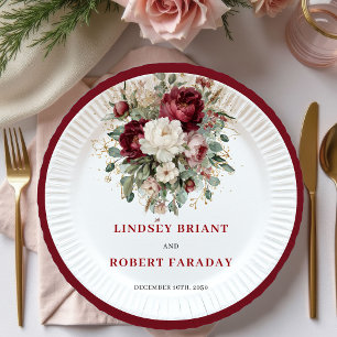 En Carton Assiettes dorées Floral Végétal Marsala Bohème Élé