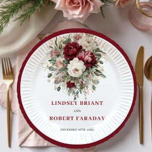 En Carton Assiettes dorées florales boho Marsala sophistiqué