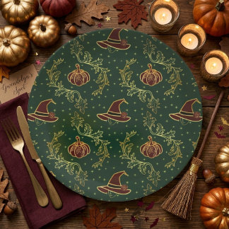 En Carton Assiettes élégantes de fête d'Halloween Witchy Whi