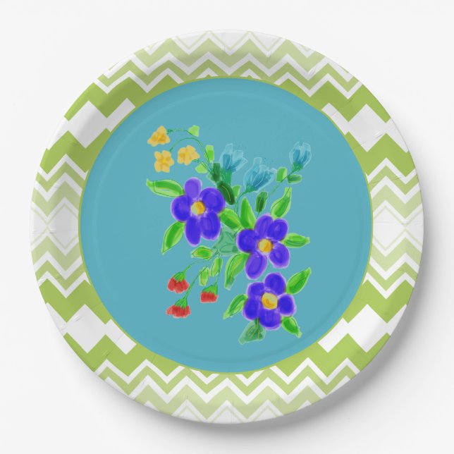 En Carton Assiettes Fleuries Avec Teal et Lime (Devant)