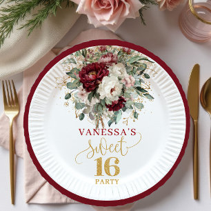 En Carton Assiettes florales bordeaux blush Chic Sweet Sixte