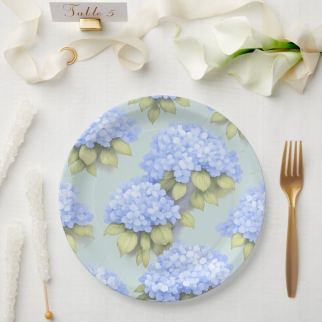 En Carton Assiettes Hydrangea | Fête Florale Bleu de Canard (Mariage)