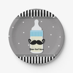 En Carton Assiettes modernes bébé bouteille et moustache
