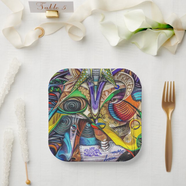 En Carton Assiettes néon graffiti urbain (Mariage)