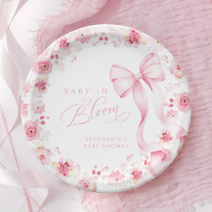 En Carton Assiettes pour Baby Shower Fleurs Roses avec Nœud
