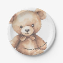 Assiettes pour Baby Shower Ourson Aquarelle