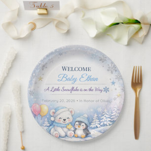 En Carton Assiettes pour Baby Shower Thème Hiver Flocon de