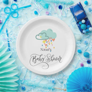 En Carton Assiettes pour Baby Shower Thème Nuage de Pluie Ga