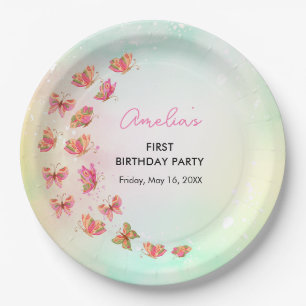 En Carton Assiettes pour fête d'anniversaire Papillon Rose É
