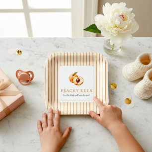 En Carton Assiettes pour l'annonce de bébé aux rayures orang
