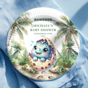 En Carton Assiettes pour une Baby Shower Bébé Dino Adorable
