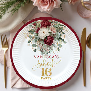En Carton Assiettes Rose Bourgeon Burgundy Douces Pour Sweet
