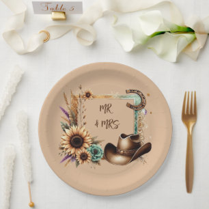 En Carton Assiettes Rustiques Western Mr & Mrs 9 pouces