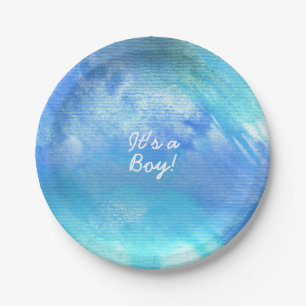 En Carton Blue Watercolor Peinture baby shower ou assiettes 