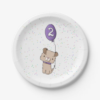 En Carton Cute Puppy, assiettes de papier de 2e anniversaire