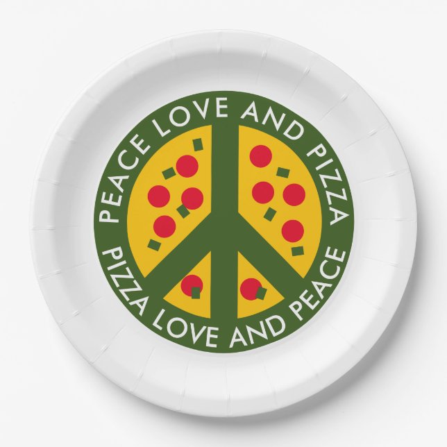 En Carton Peace love et pizza drôle jetable assiettes de fêt (Devant)