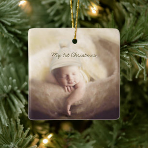 En Céramique 1ère photo de bébé garçon Noël Ornement avec stati