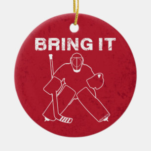 En Céramique Apportez-y Hockey Goalie ornement arbre de Noël